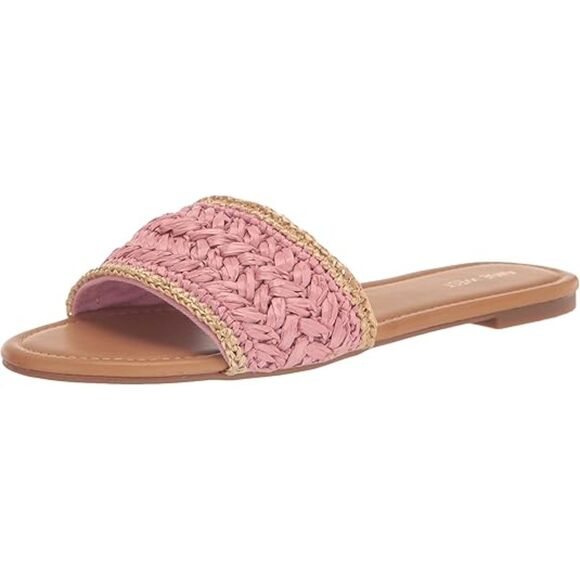 Nine West Pink Woven Upper Round Toe Slip-On Flat Sandals - Picture 1 of 8